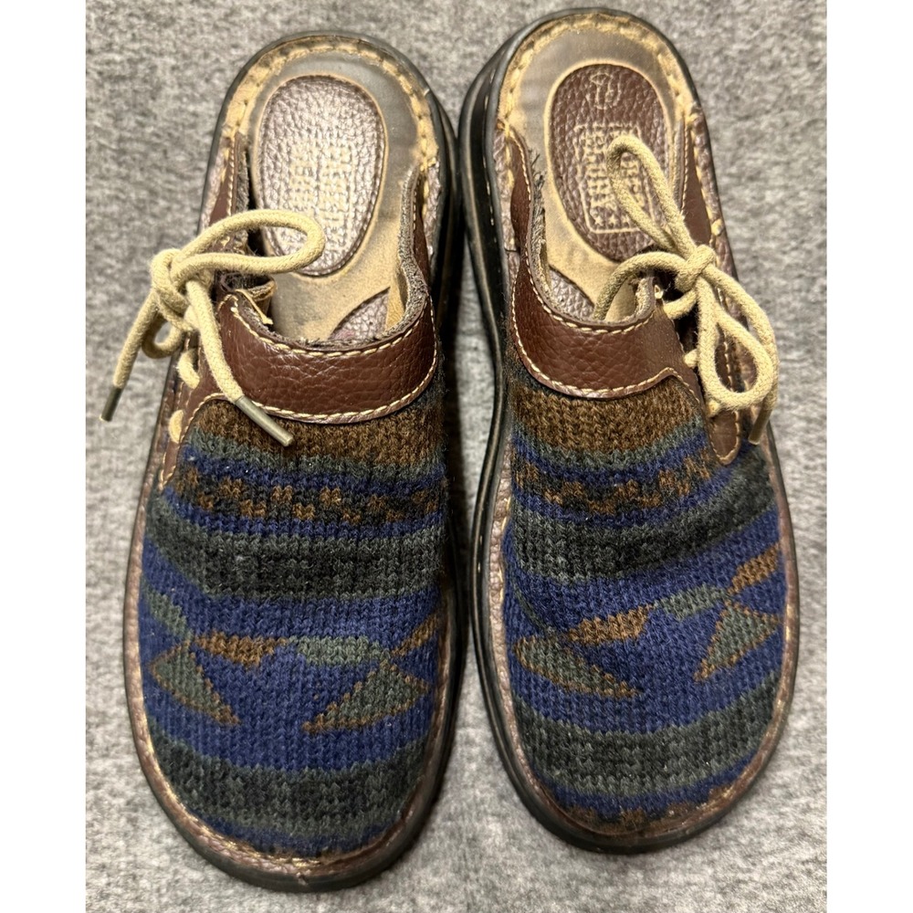 Faded Glory Womens Southwestern Knit Mule Clogs Brown Blue Size 7.5 Boho Slip On